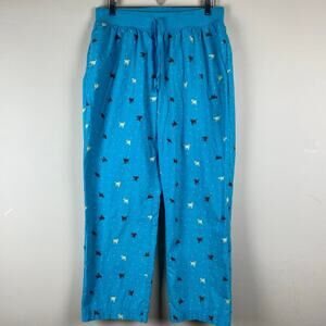 L.L.Bean Fleece Pajama Pants Womens L Blue Dog Novelty Print Lounge Sleepwear